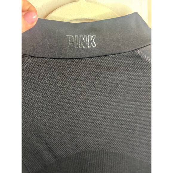 Victoria's Secret PINK 1/4 Zip Long Sleeve Workout Shirt Black XL - Picture 4 of 4